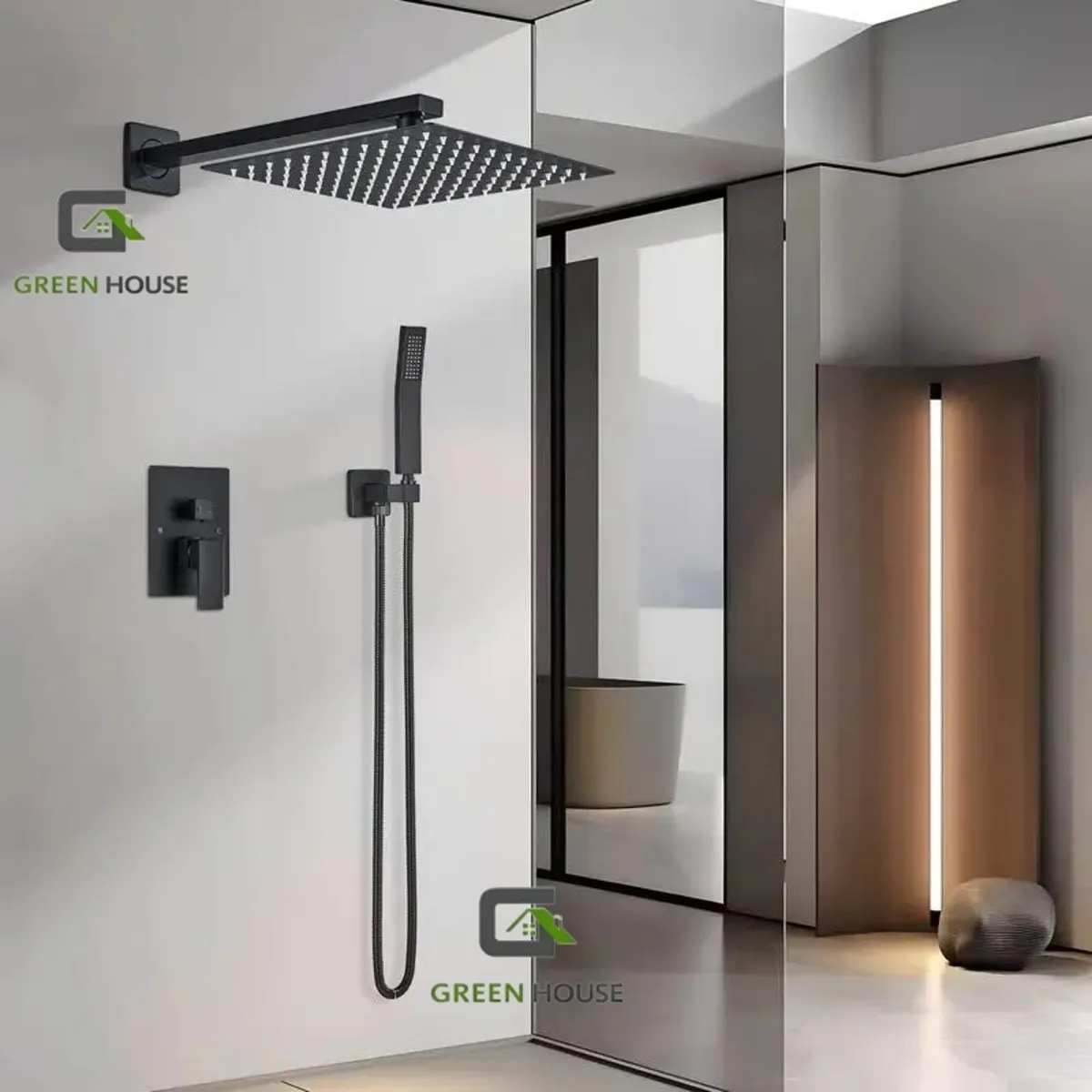 GREEN HOUSE - KIT DE DUCHA EUROPEO 10 PULGADAS + MEZCLADORA + DUCHA TELEFONO CUADRADO