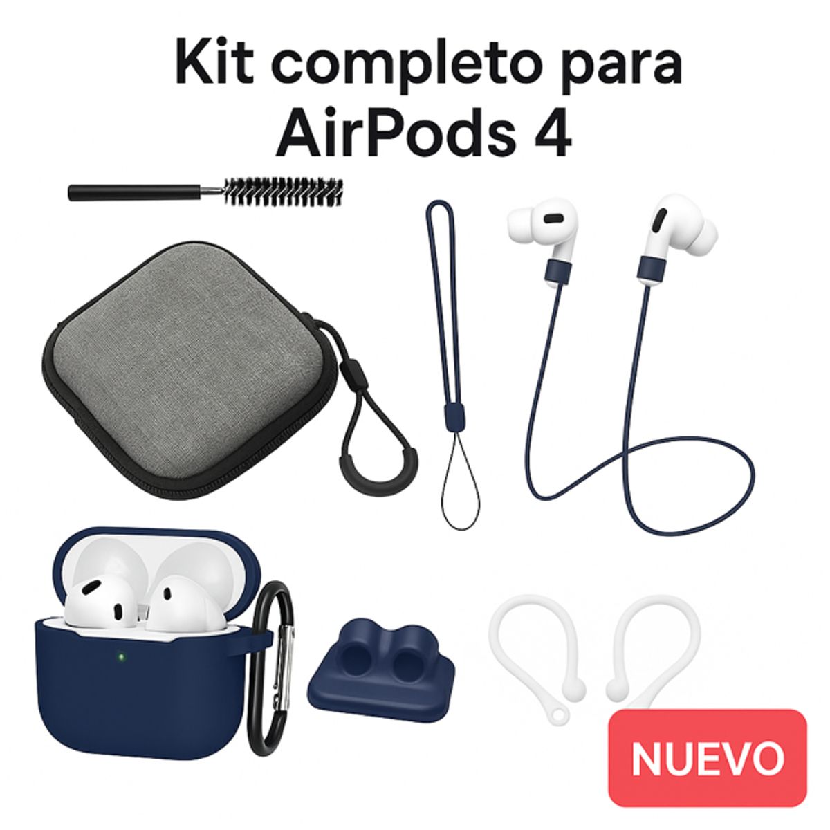 GENERICO - Kit 8 en 1 de Accesorios para AirPods 4 (4ª generación ) AZUL