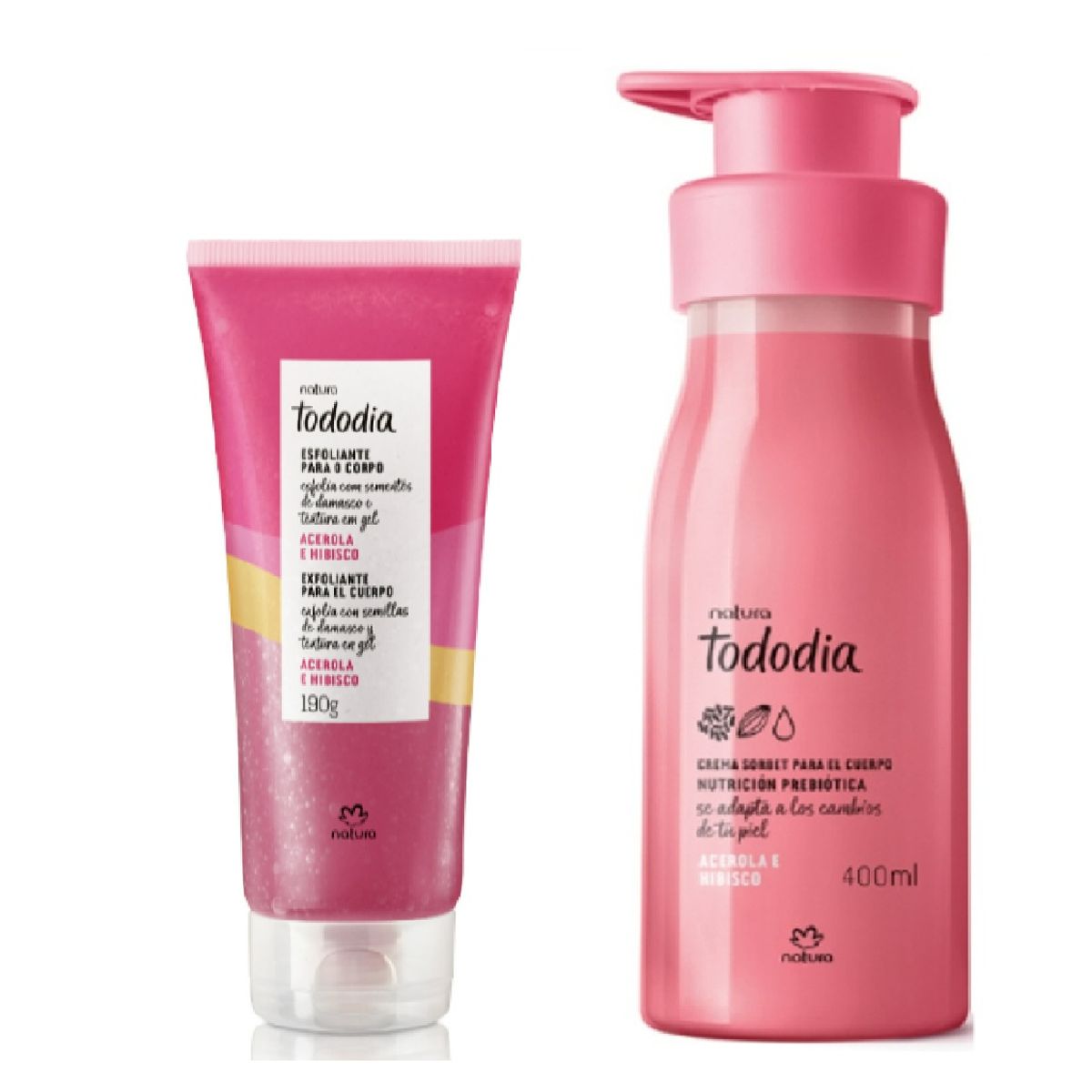 NATURA - Gel exfoliante y crema hidratante acerola e hibisco tododia