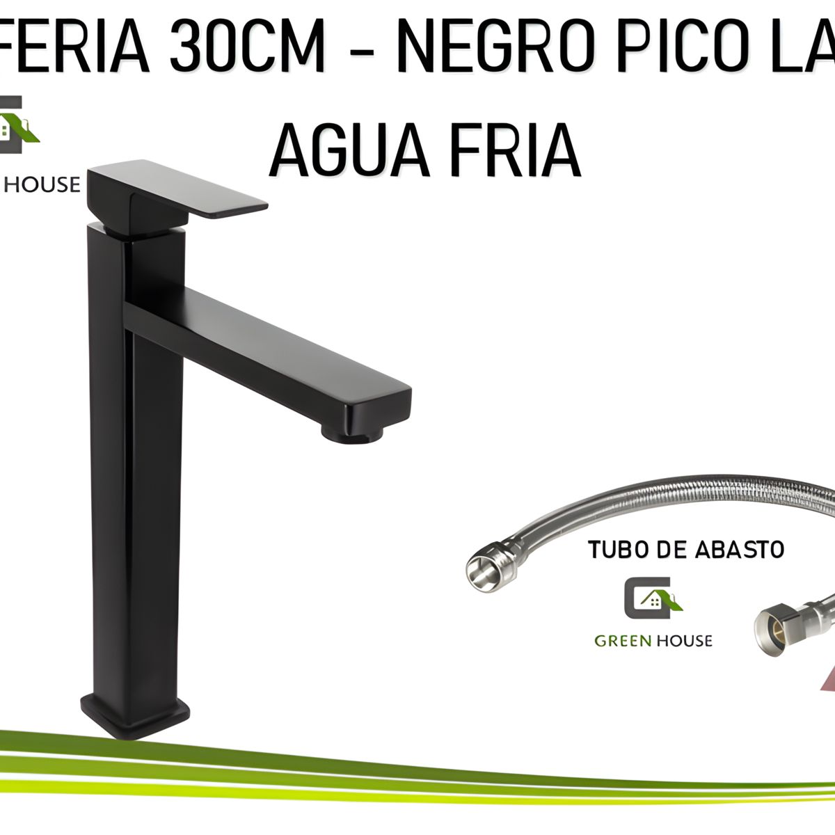 GREEN HOUSE - GRIFERIA DE LAVATORIO AGUA FRIA PICO LARGO 30CM NEGRO MATE
