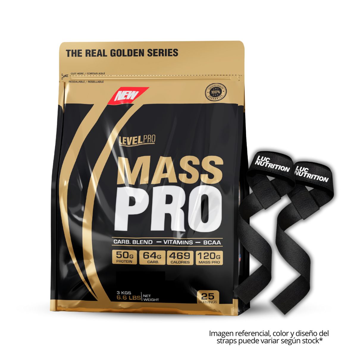 LEVEL PRO - Mass Pro 3 kg Mass Gainer - Chocolate + Straps