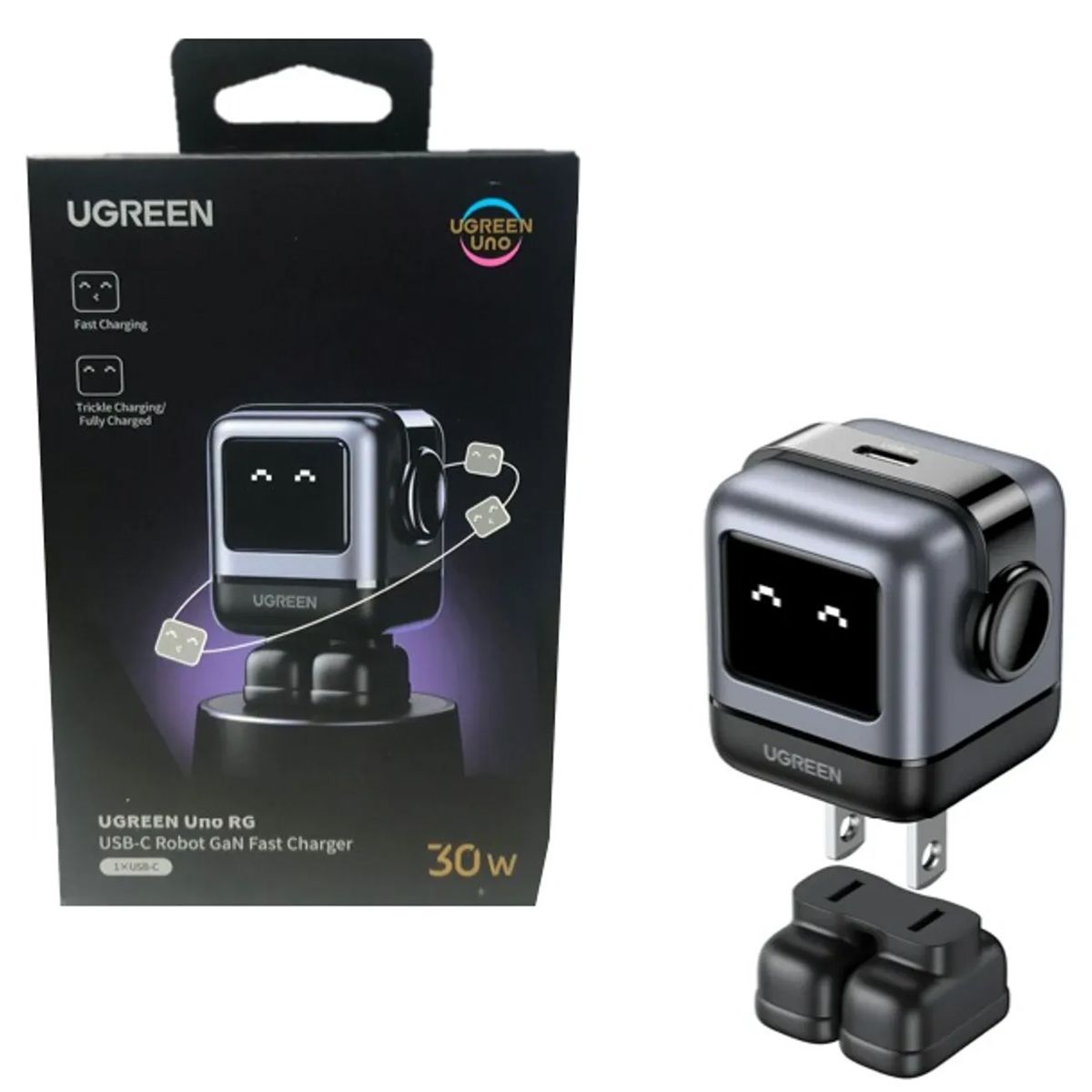 UGREEN - Ugreen Cargador Usb C 30w Robot Gan Para iPhone iPad Negro