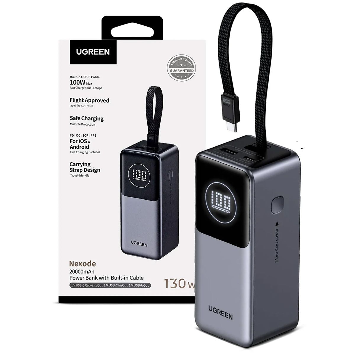 UGREEN - Power Bank Ugreen 20000 mAh 130W con Cable Integrado PB723