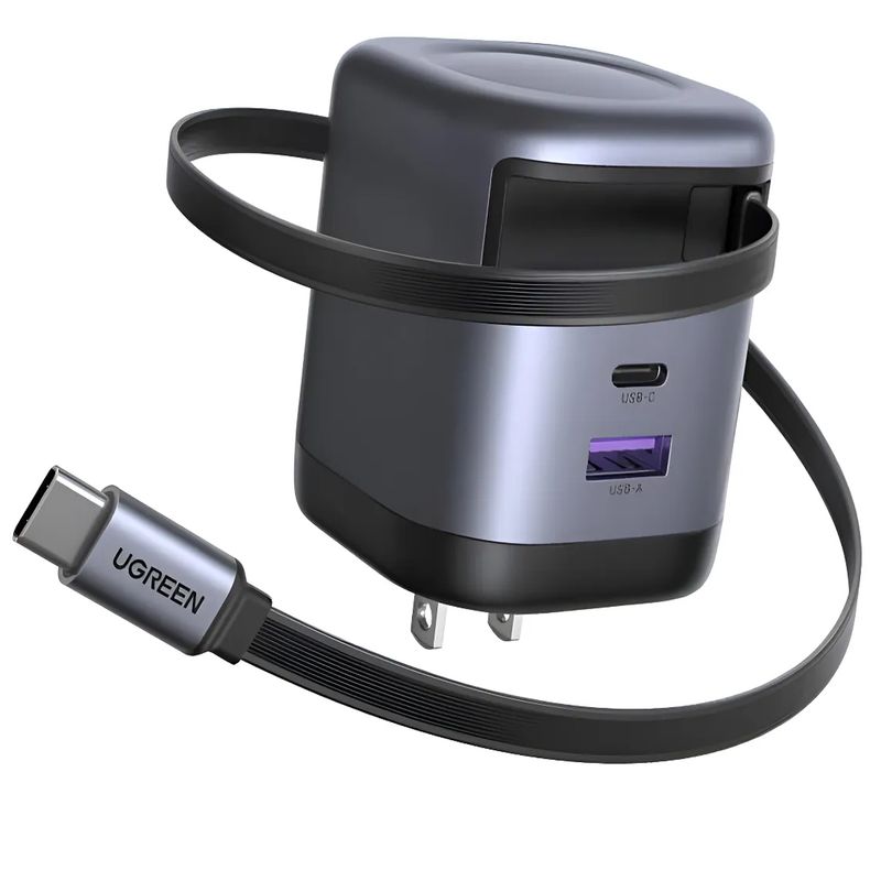 UGREEN - Cargador Ugreen X615 Nexode Gan 65W GAN Con Cable Retractil