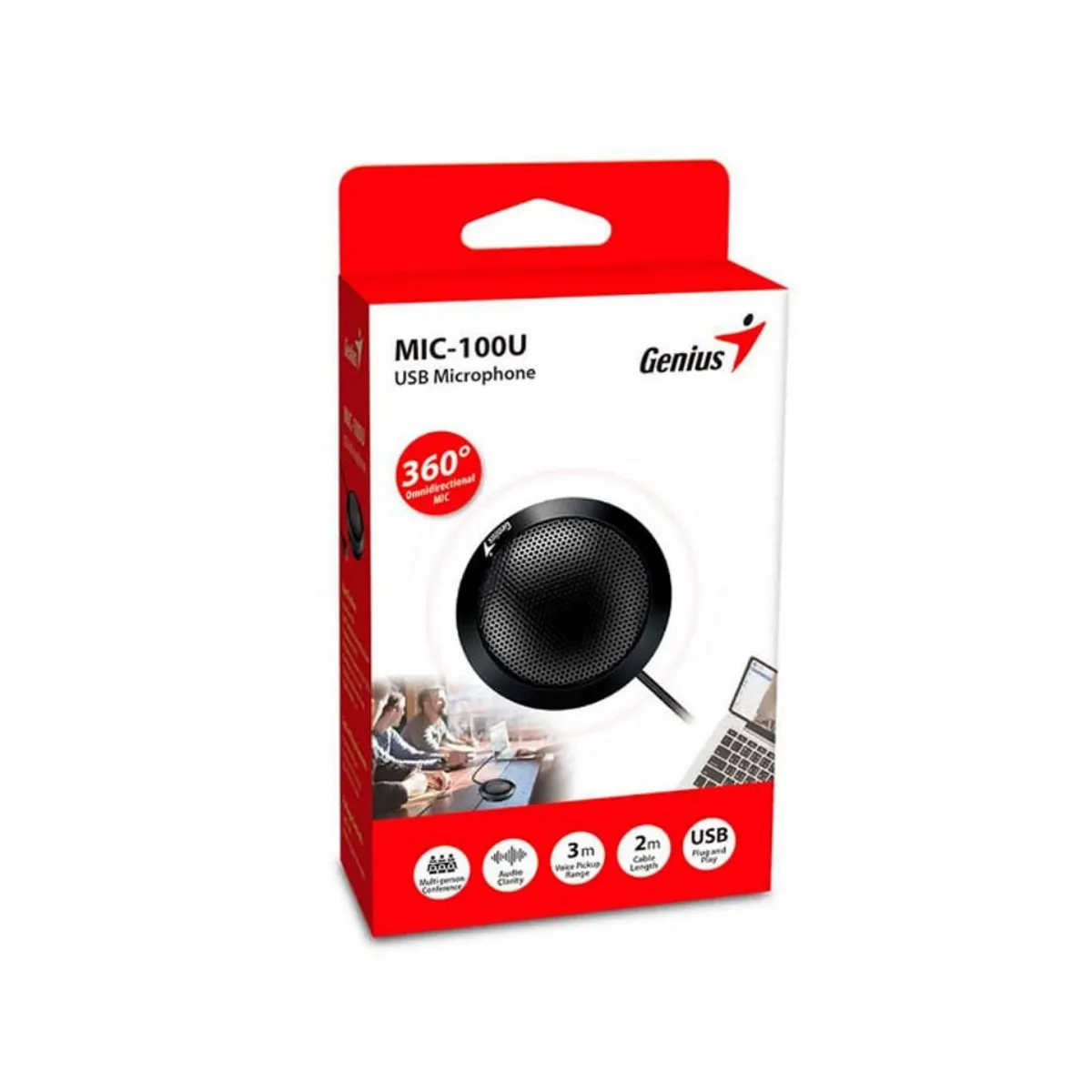 GENIUS - Micrófono Usb Genius Mic-100U Para Videoconferencias, Color Negro, Sonido Crystal Clear