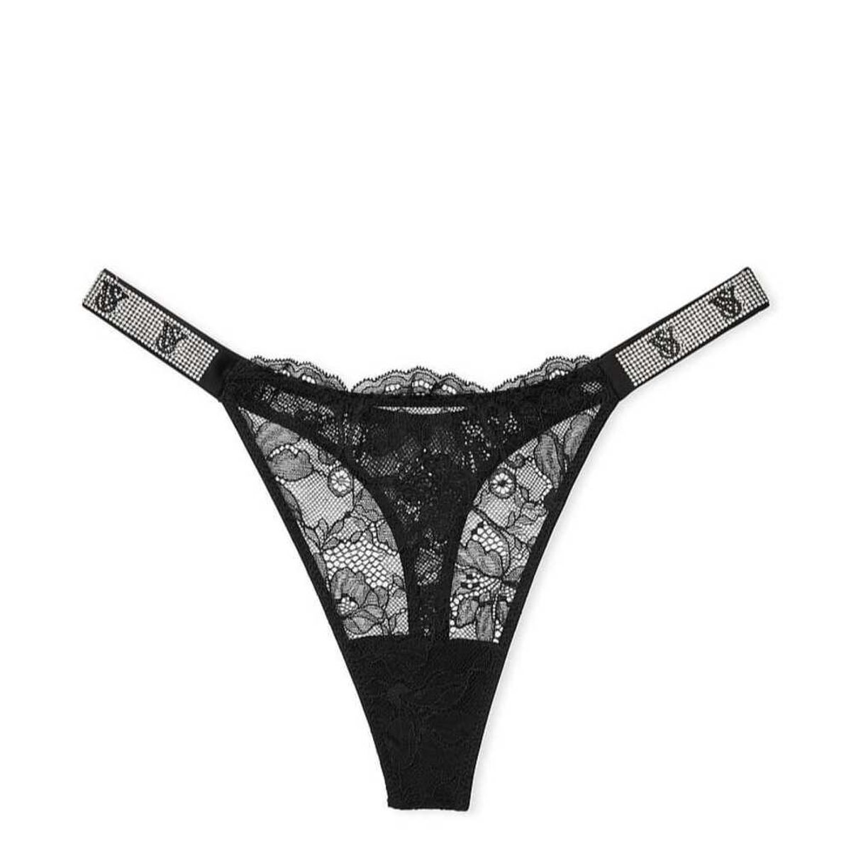 VICTORIA'S SECRET - Tanga De Encaje Negro Tira Brillante  Victorias secret