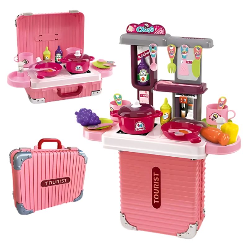 GENERICO - Juguete Convertible 3 en 1 Maletín Estacion de Cocina Rosa