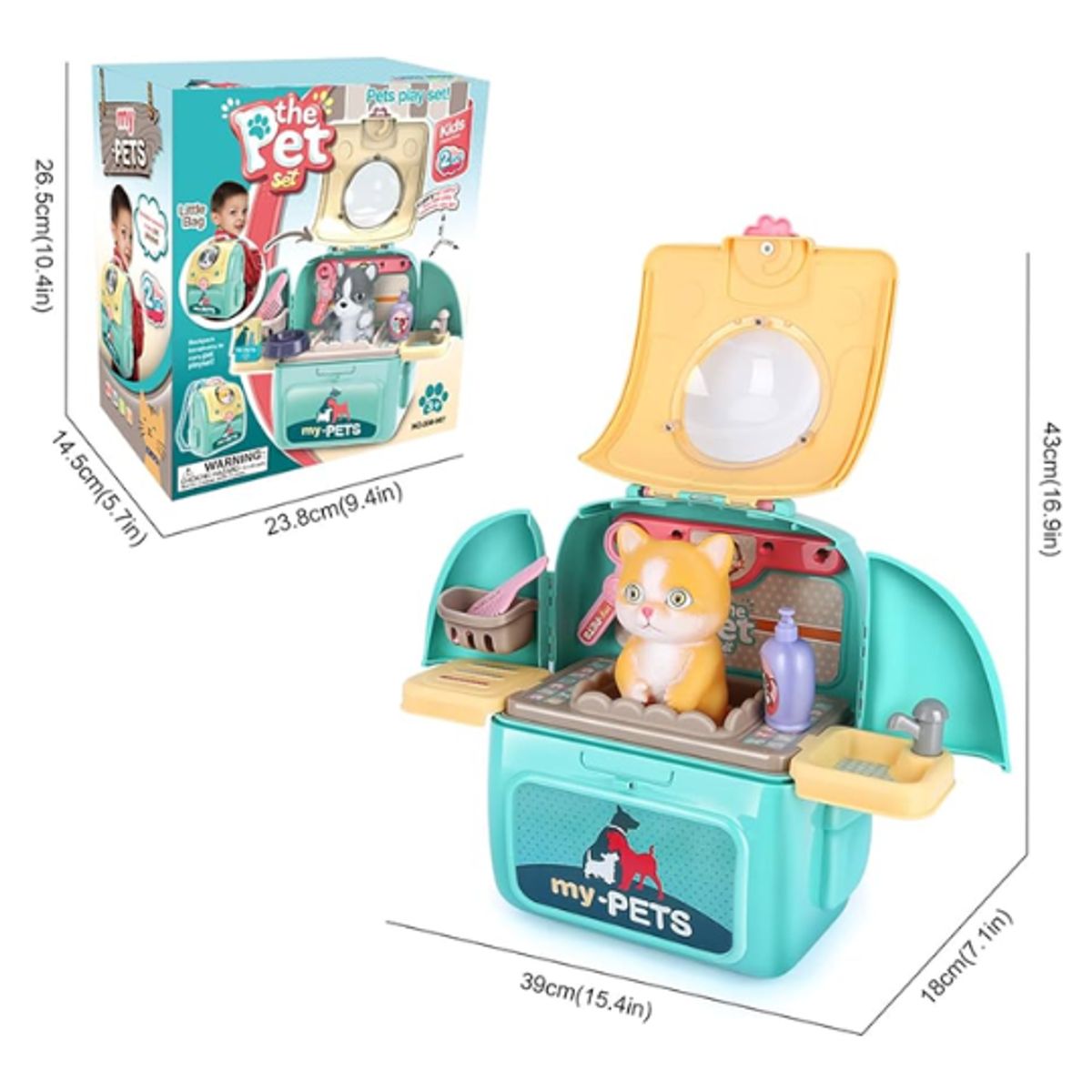 GENERICO - Juguete Set de Cuidado de Mascotas 2 en 1 Mochila Gato