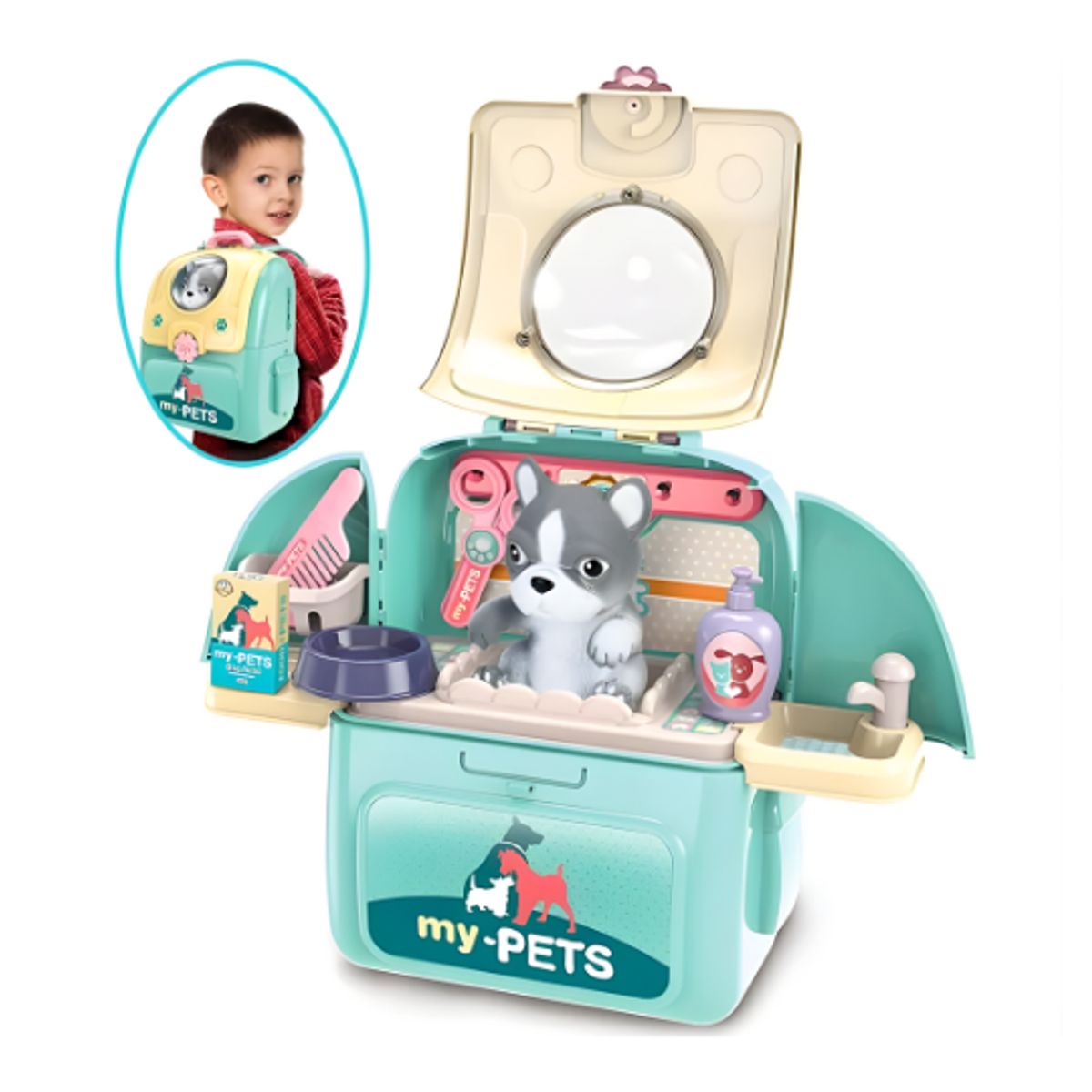 GENERICO - Juguete Set de Cuidado de Mascotas 2 en 1 Mochila Perro