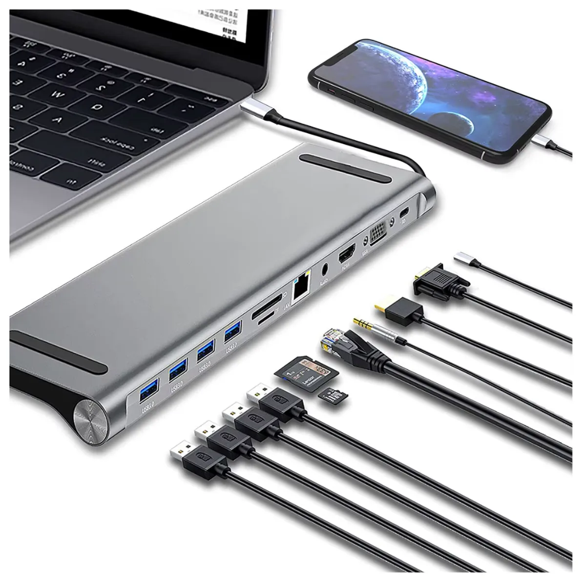 SEISA - Hub Adaptador 11 en 1 Type C 4K HDMI Ethernet USB 30 Lector de Memoria SDTF