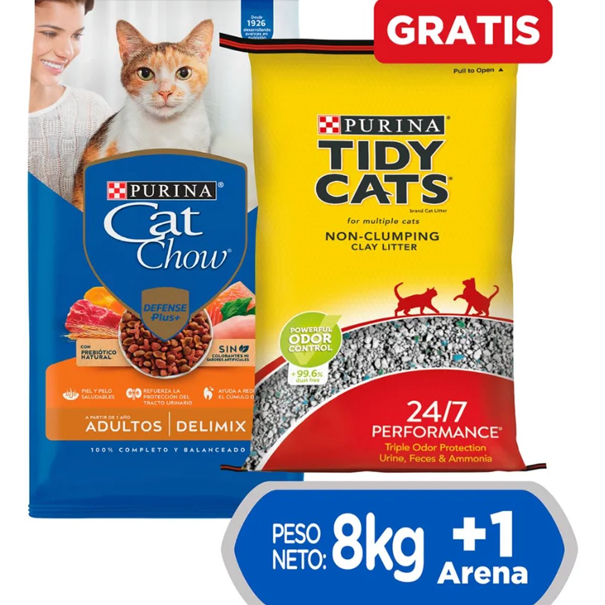 CAT CHOW - Alimento de Gato Cat Chow Delimix 8kg + Arena Tidy 4kg Gratis