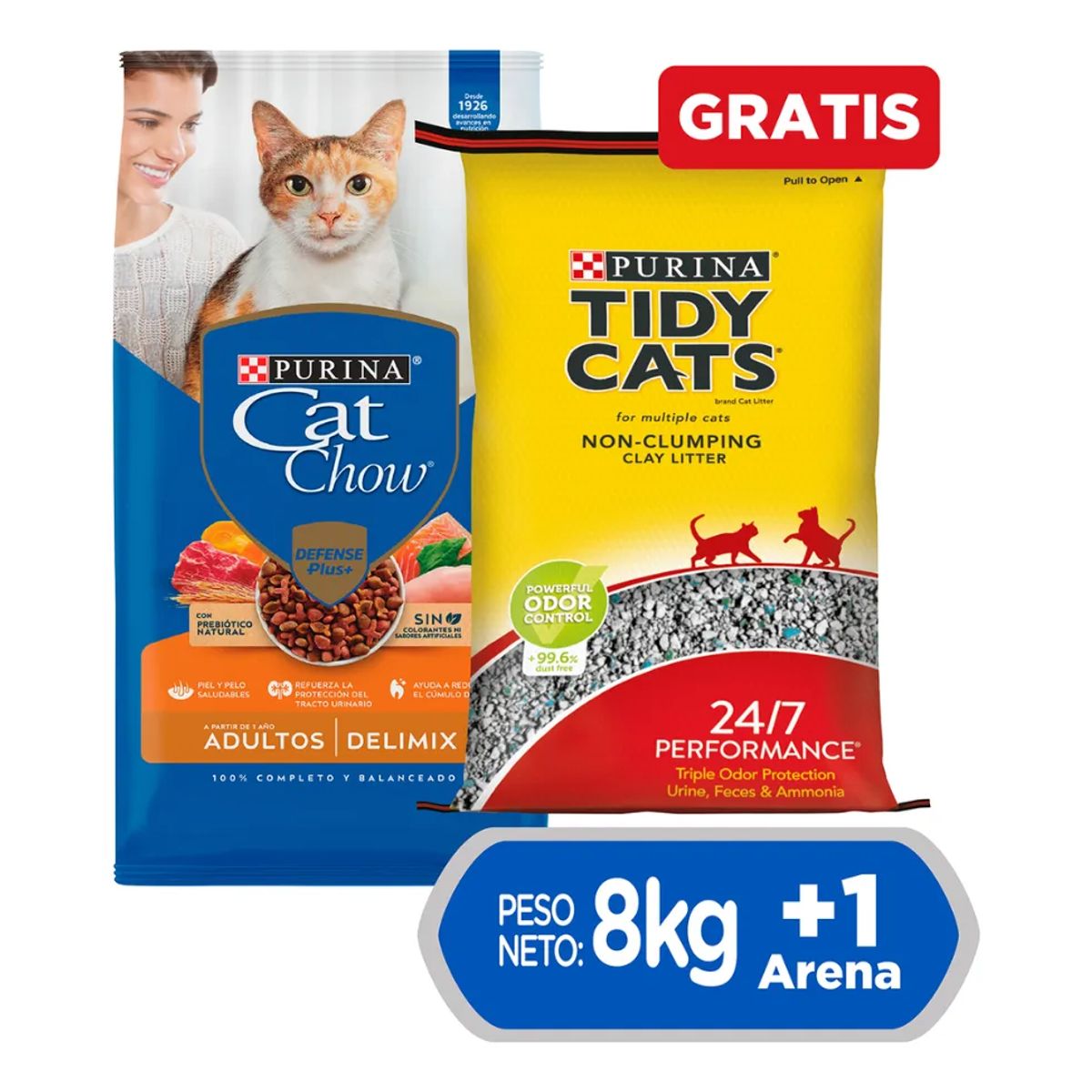 CAT CHOW - Alimento de Gato Cat Chow Delimix 8kg + Arena Tidy 4kg Gratis
