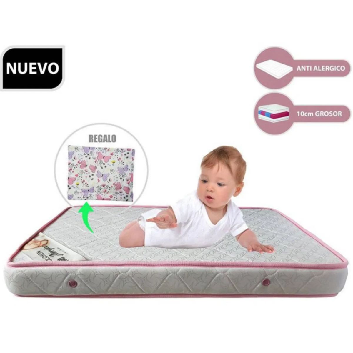 GENERICO - P-Colchón para Cuna Pack & Play de 3” Rosado