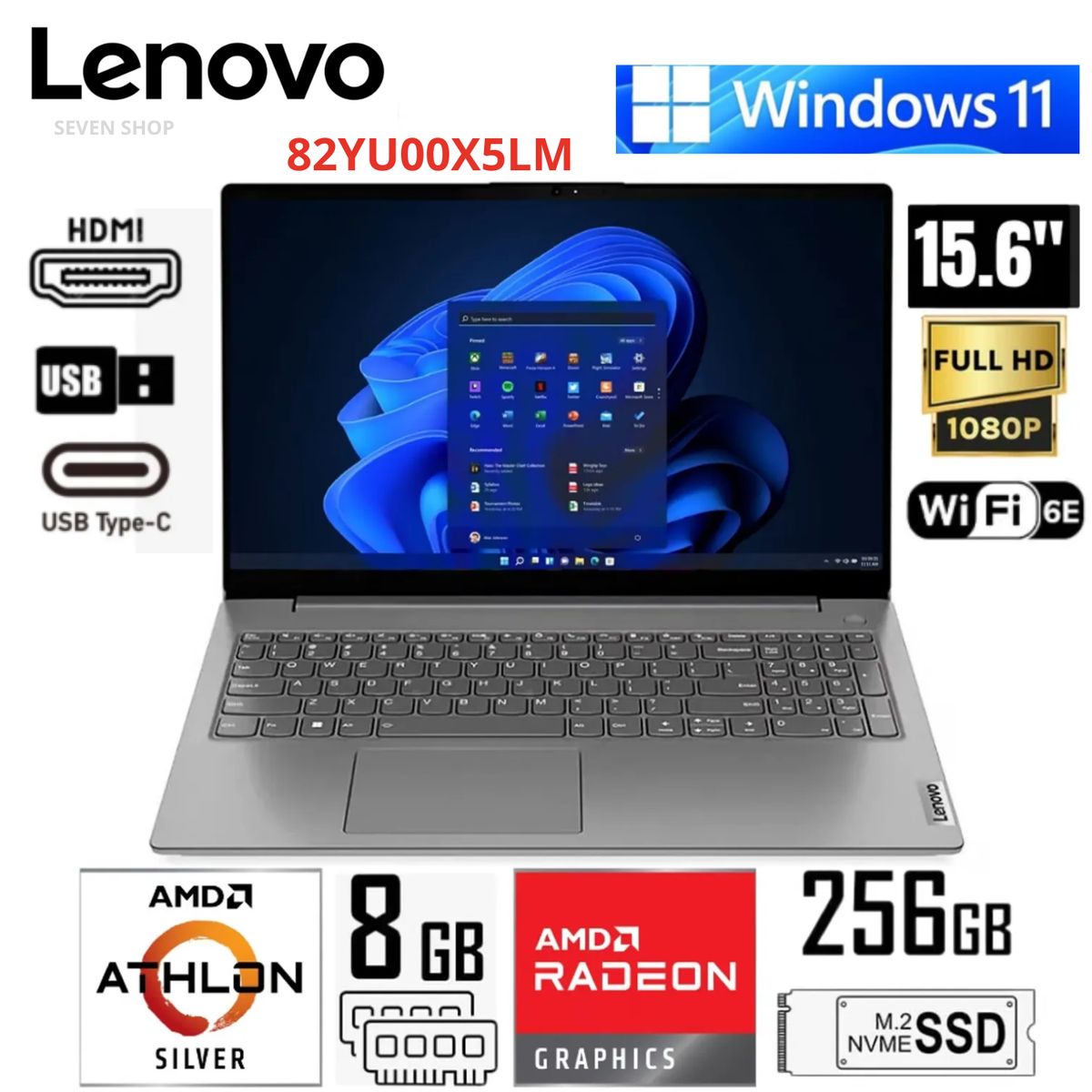 LENOVO - Laptop Lenovo V15 G4 AMN AMD Athlon Silver 7120U 8GB RAM 256GB SSD 156 FHD 82YU00X5LM