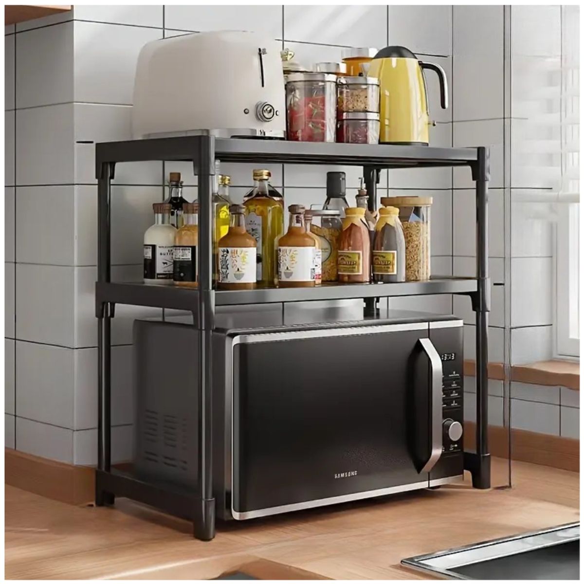 INSPIRA MARKET - Estante Organizador para Microondas Cocina con 2 Niveles Negro