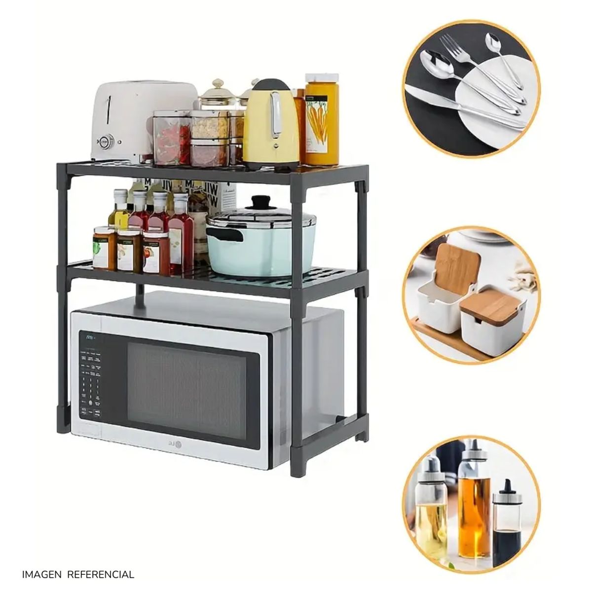 INSPIRA MARKET - Estante Organizador para Microondas Cocina con 2 Niveles Negro