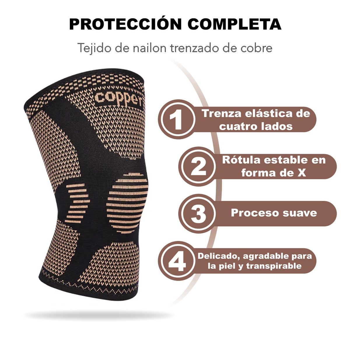 GENERICO - RODILLERA  DE COMPRESIÓN CON HILOS DE COBRE COPPER TALLA S - 1 UNIDAD