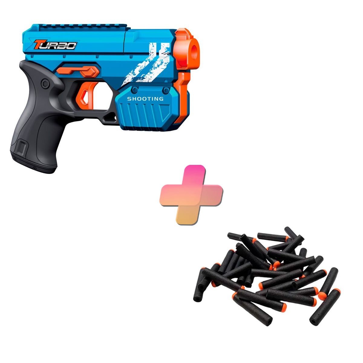 BAIHUI TOYS - PISTOLA DE JUGUETE 12 DARDOS RUEDA GIRATORIA TURBO Y 24 DARDOS DE REGALO