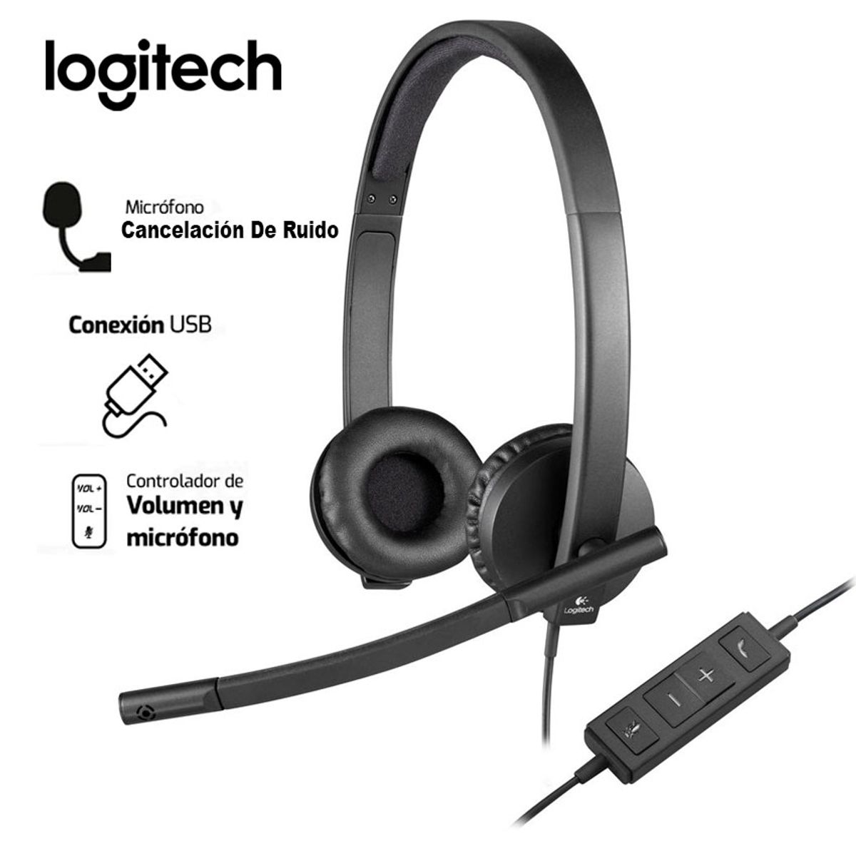 LOGITECH - Audífono Logitech H570E USB Stereo con Micrófono y Cancelación