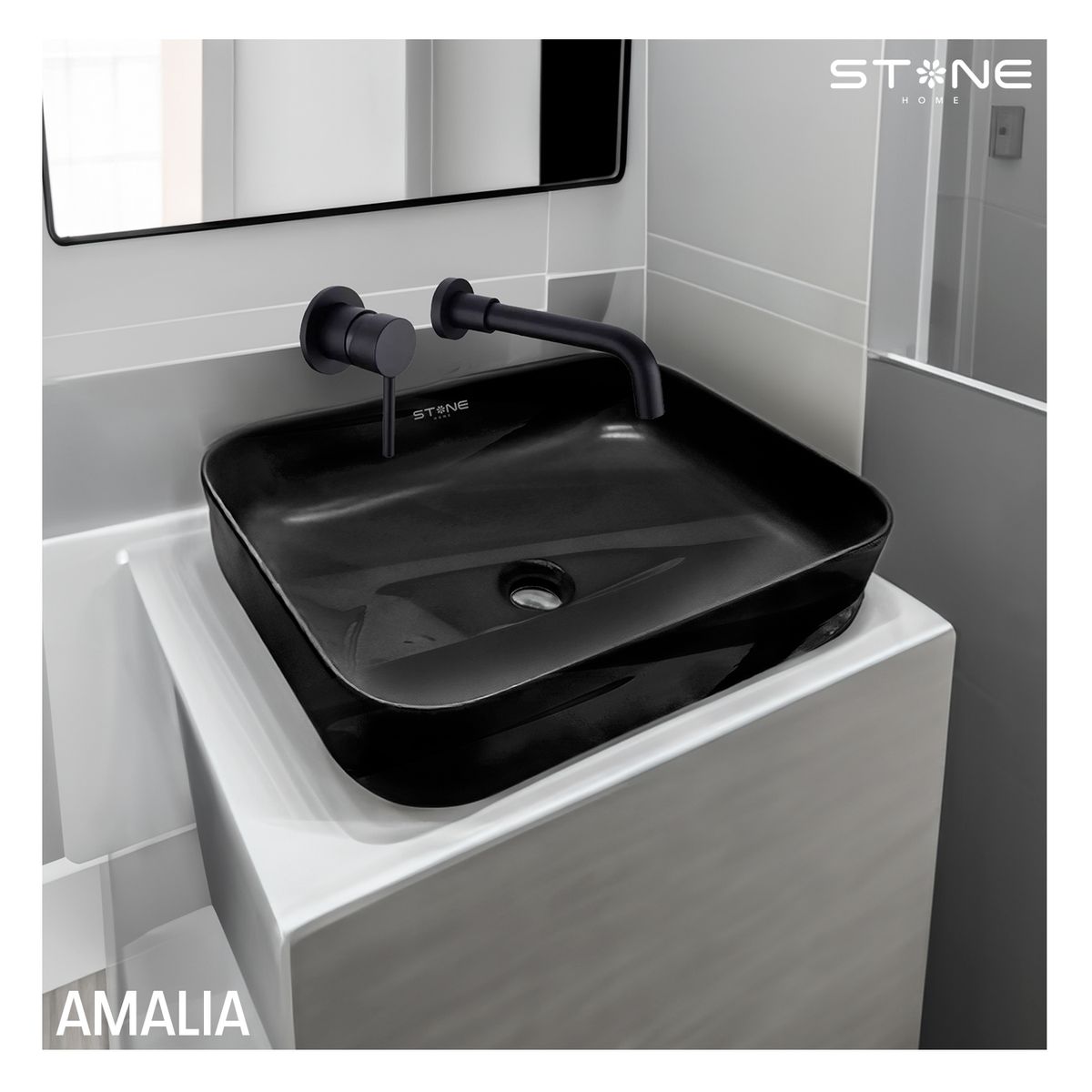 STONE - COMBO AMALIA NEGRO + MEZCLADORA COLLEN ST-01 + DESAGUE POP UP BLACK