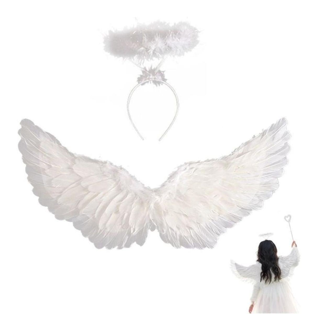 GENERICO - Kit ángel blanco disfraz alas + aureola