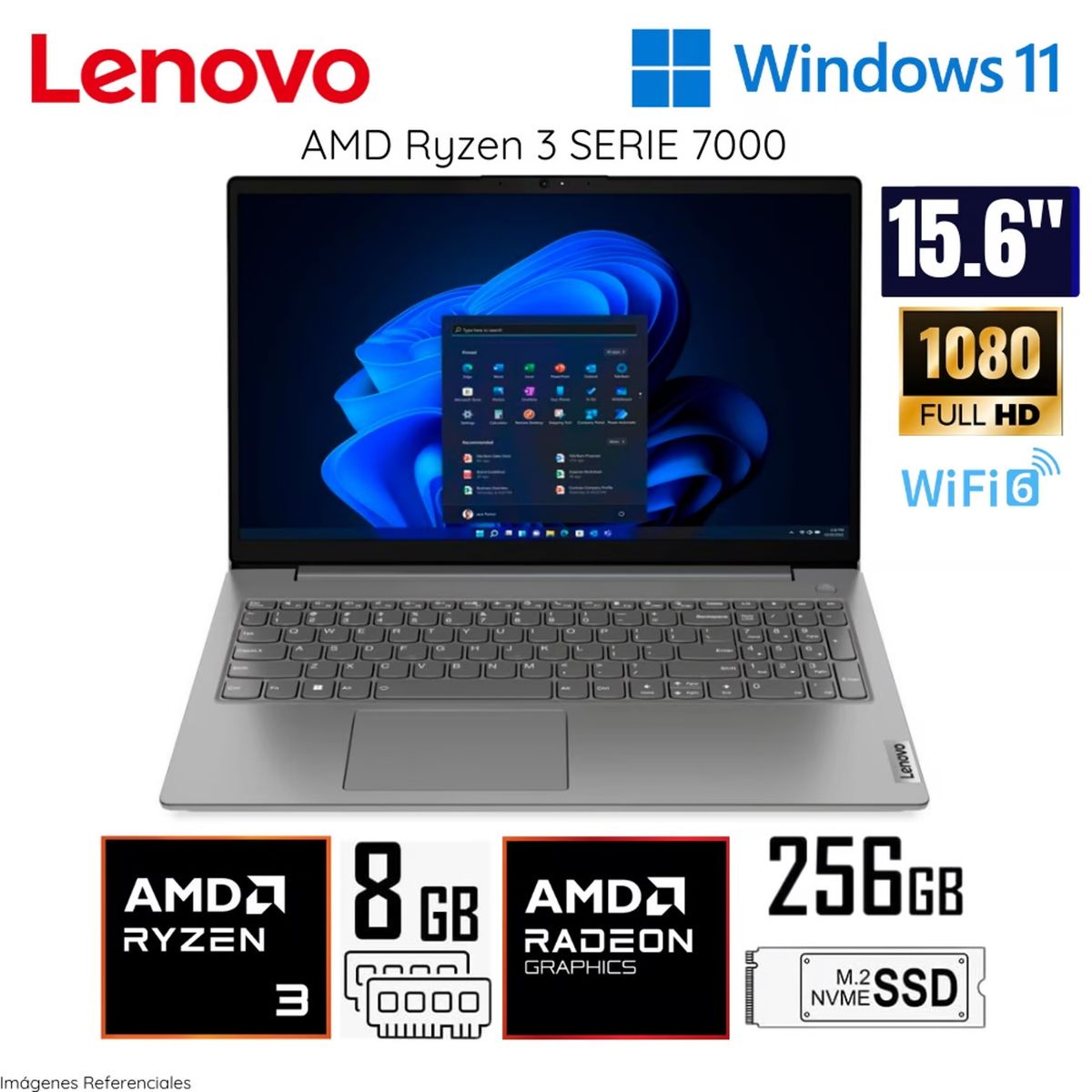 LENOVO - Laptop Lenovo V15 G4 AMN Ryzen 3 7320U 8GB RAM DDR5 256GB SSD 15.6" FHD - 82YU00X4LM