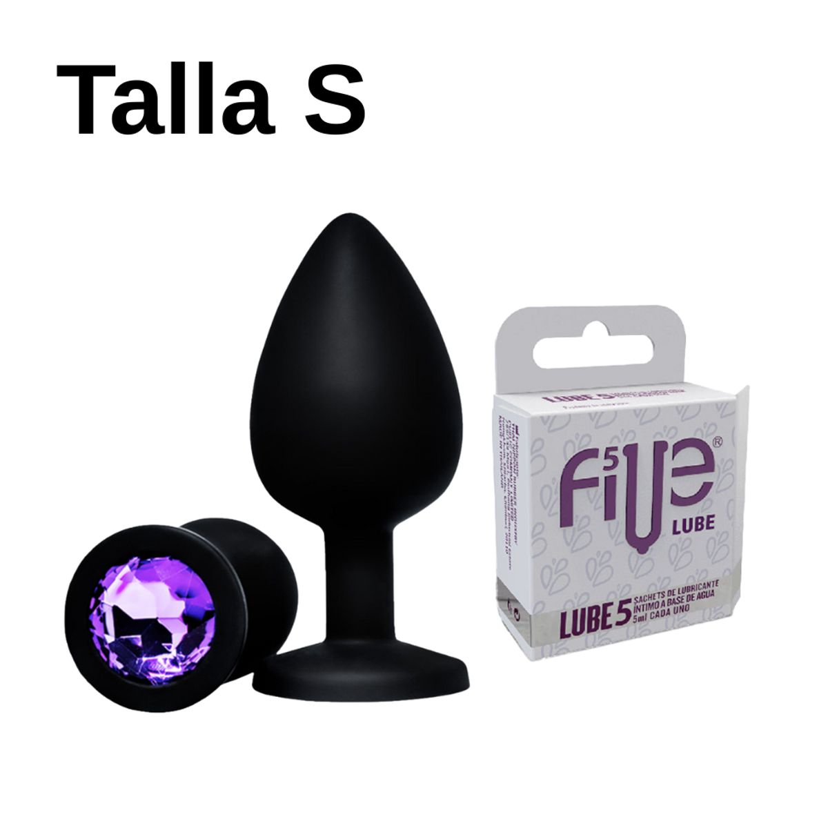 DR PINKY - Plug Consolador Silicona Talla S Dilatador Anal Morado + Lubricante Five 05 Sachets
