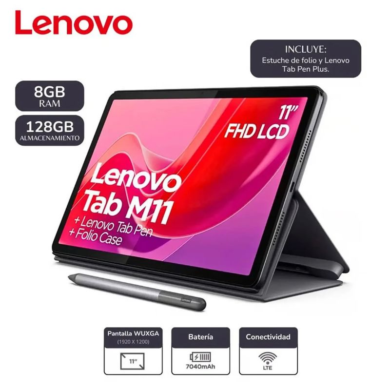 LENOVO - Tablet Lenovo TB330XU Tab M11 11” 4G LTE 8GB 128GB Lapiz y Funda CON CHIP