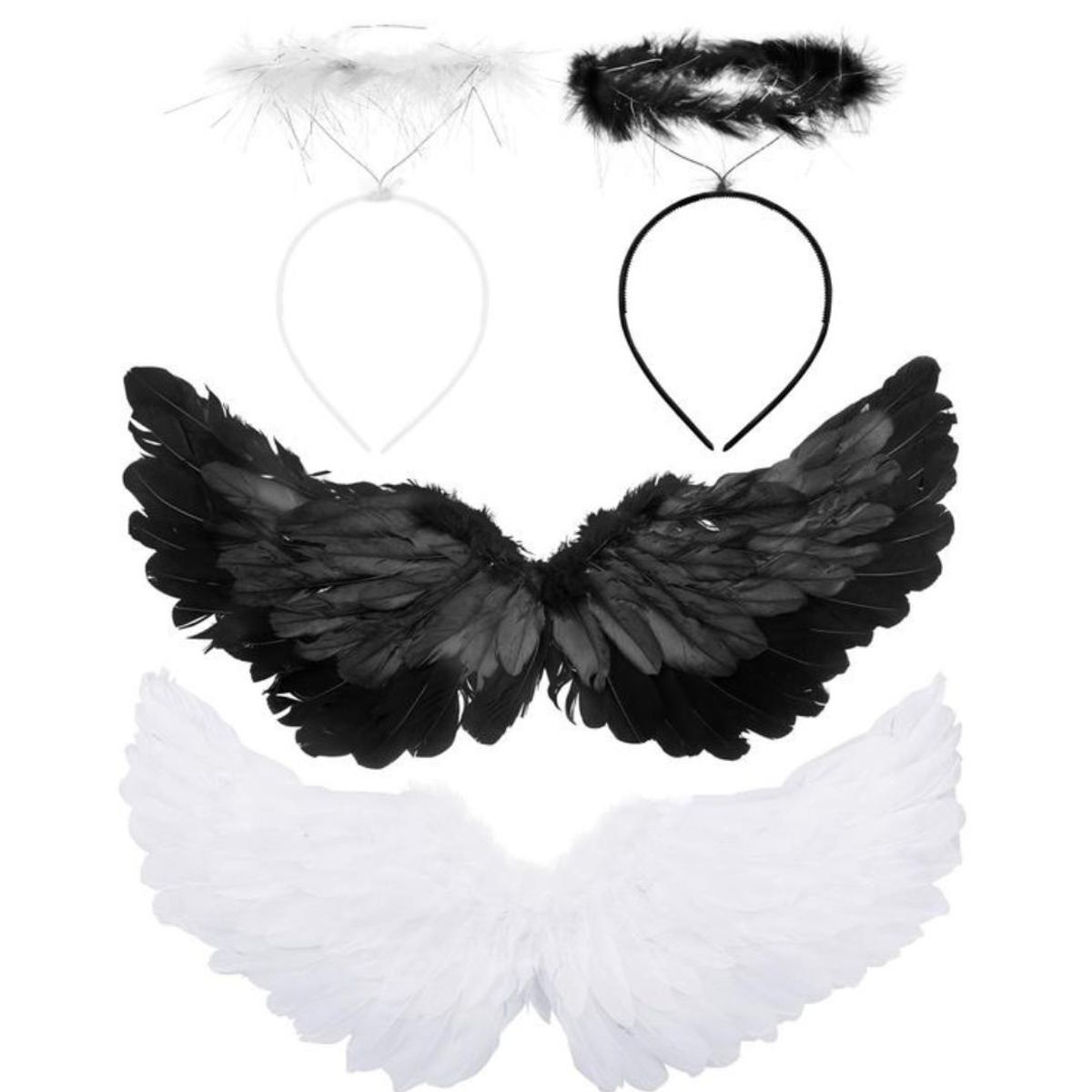 GENERICO - Set x 2 Kit ángel blanco y negro disfraz alas + aureola