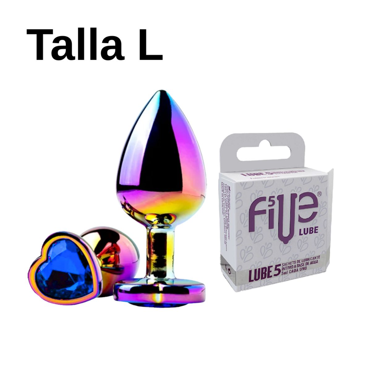 DR PINKY - Plug Anal Dilatador L Consolador Aluminio Tornasolado + Lubricante Five 05 Sachets