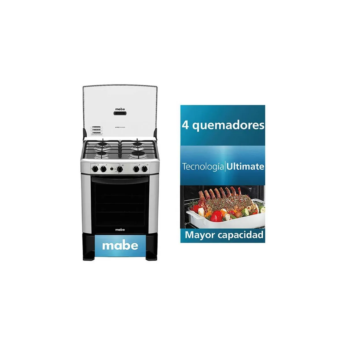 Mabe - Cocina Mabe 4 Hornillas a Gas Acero Inoxidable CMP6014AG0 Silver + Hervidor Oster