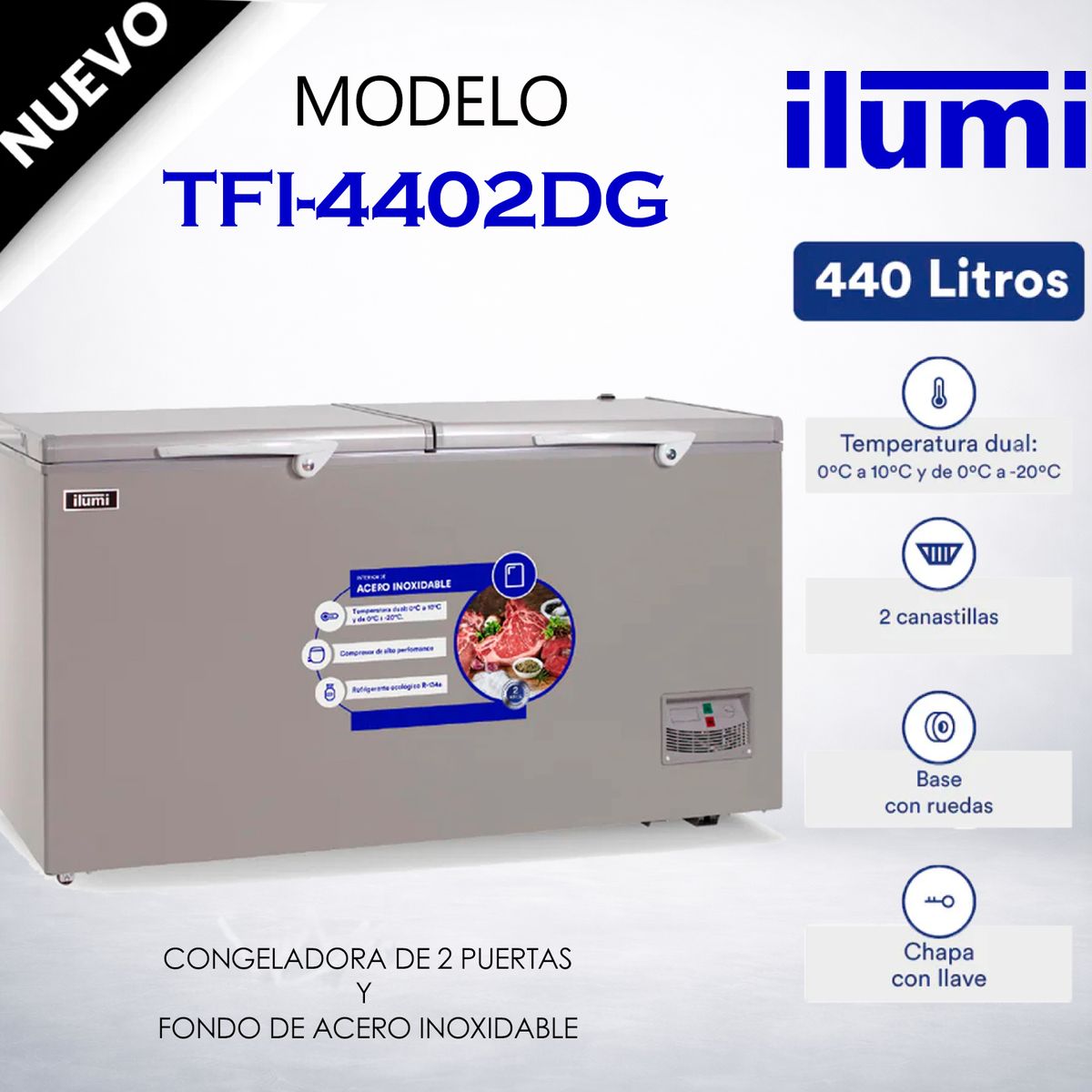 ILUMI - TFI-4402DG - Congelador Horizontal 440L Inox Ilumi