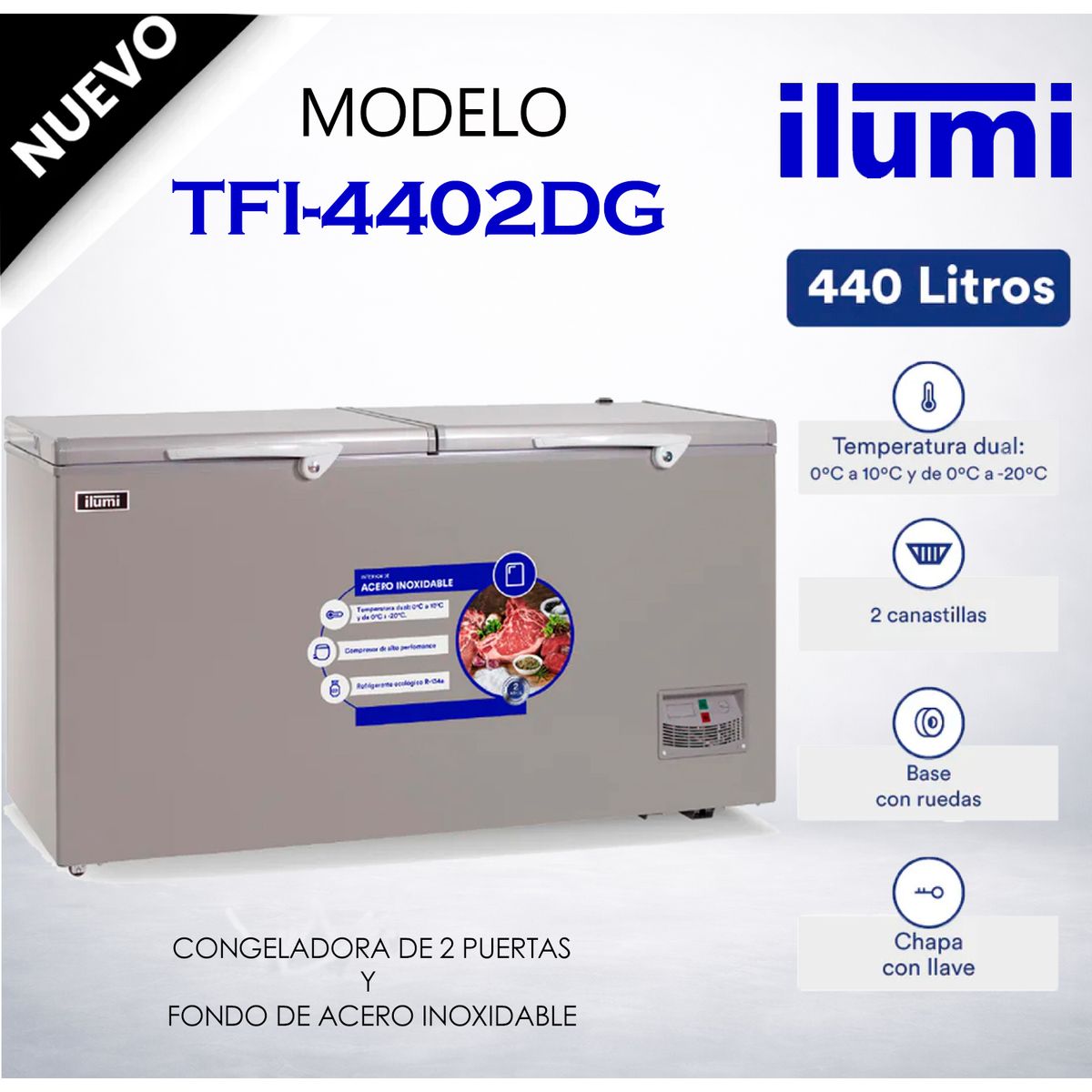 ILUMI - TFI-4402DG - Congelador Horizontal 440L Inox Ilumi