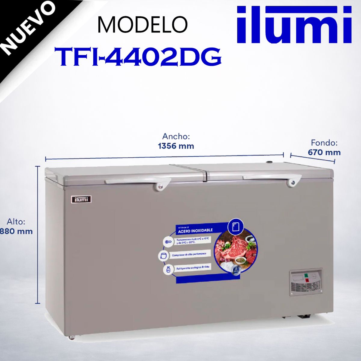 ILUMI - TFI-4402DG - Congelador Horizontal 440L Inox Ilumi