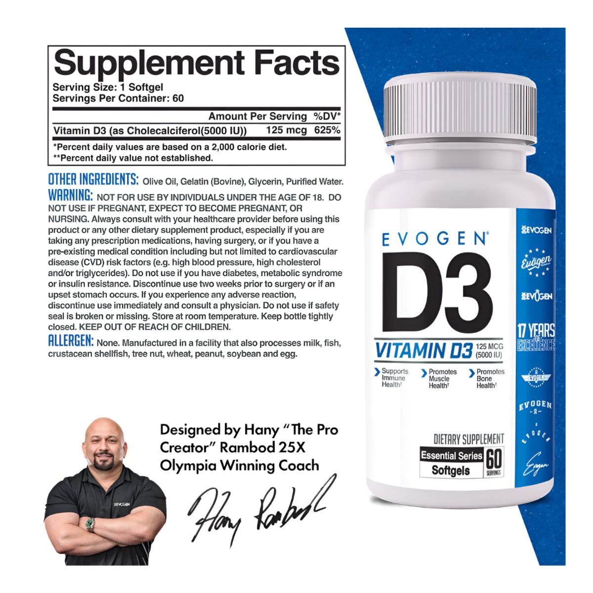 EVOGEN - Vitamina D3 - 5000 IU 60 capsulas EVOGEN