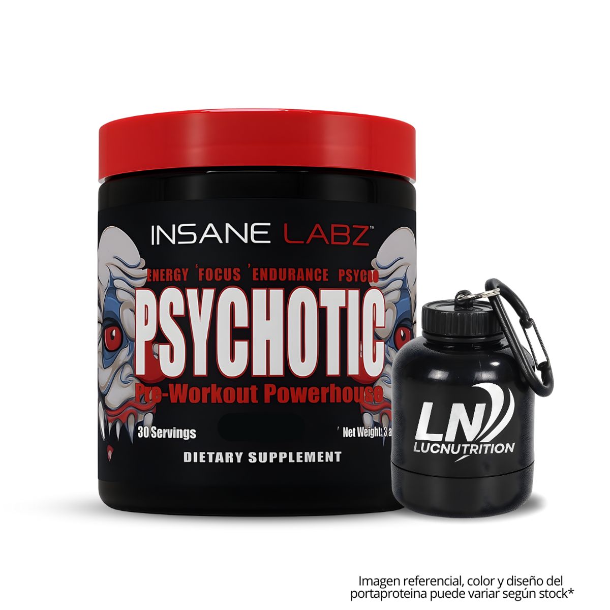 INSANE LABZ - Psychotic Rojo 30 servicios - Fruit Punch (Psychotic Red) + Portaproteina