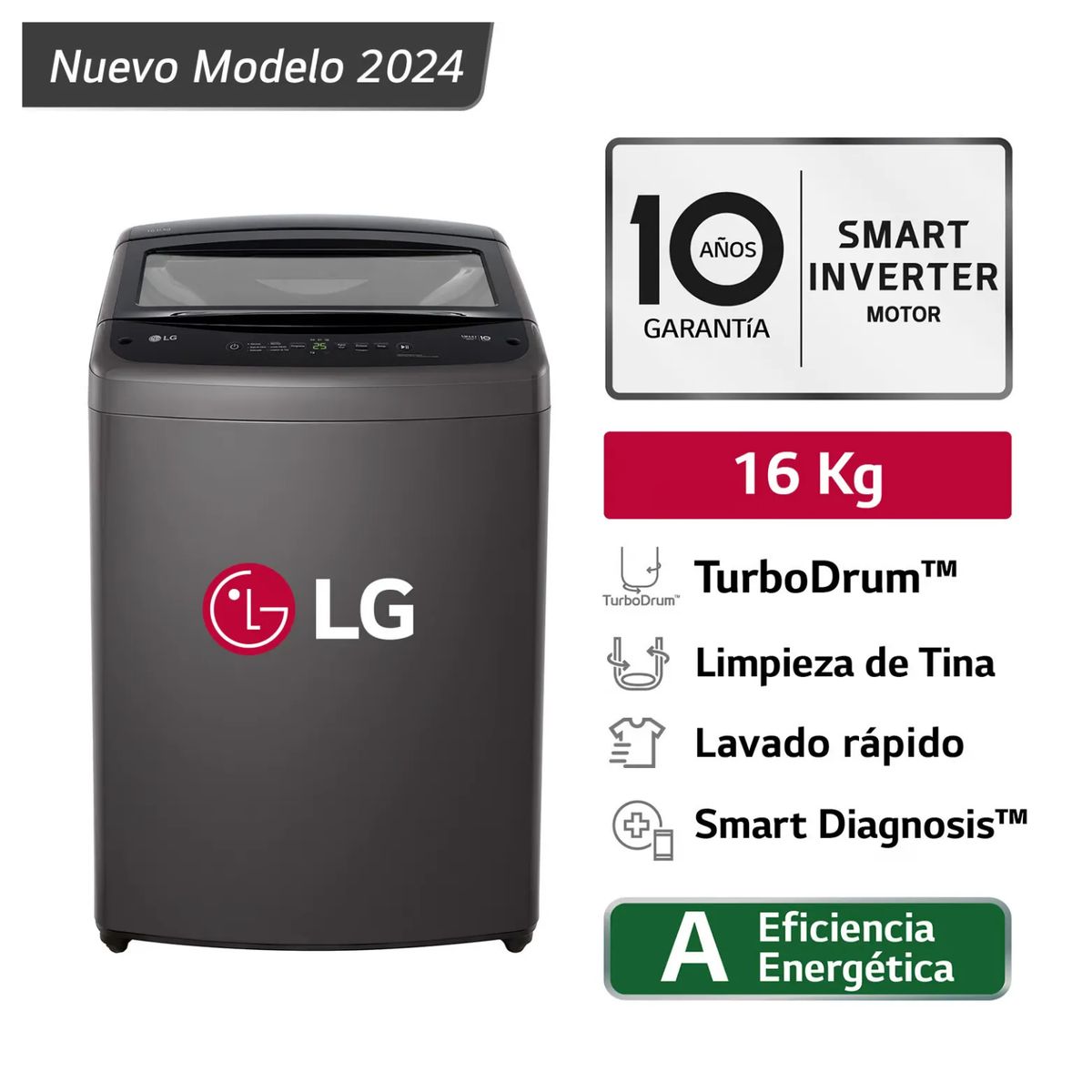 LG - LAVADORA LG 16 KG WT16BVTB TURBODRUM CARGA SUPERIOR NEGRO