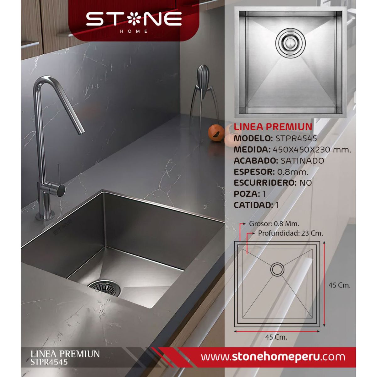 STONE - COMBO LAVADERO PREMIUM STPR4545 + MZCLADORA ANGELIST-01 + ESCURRIDOR