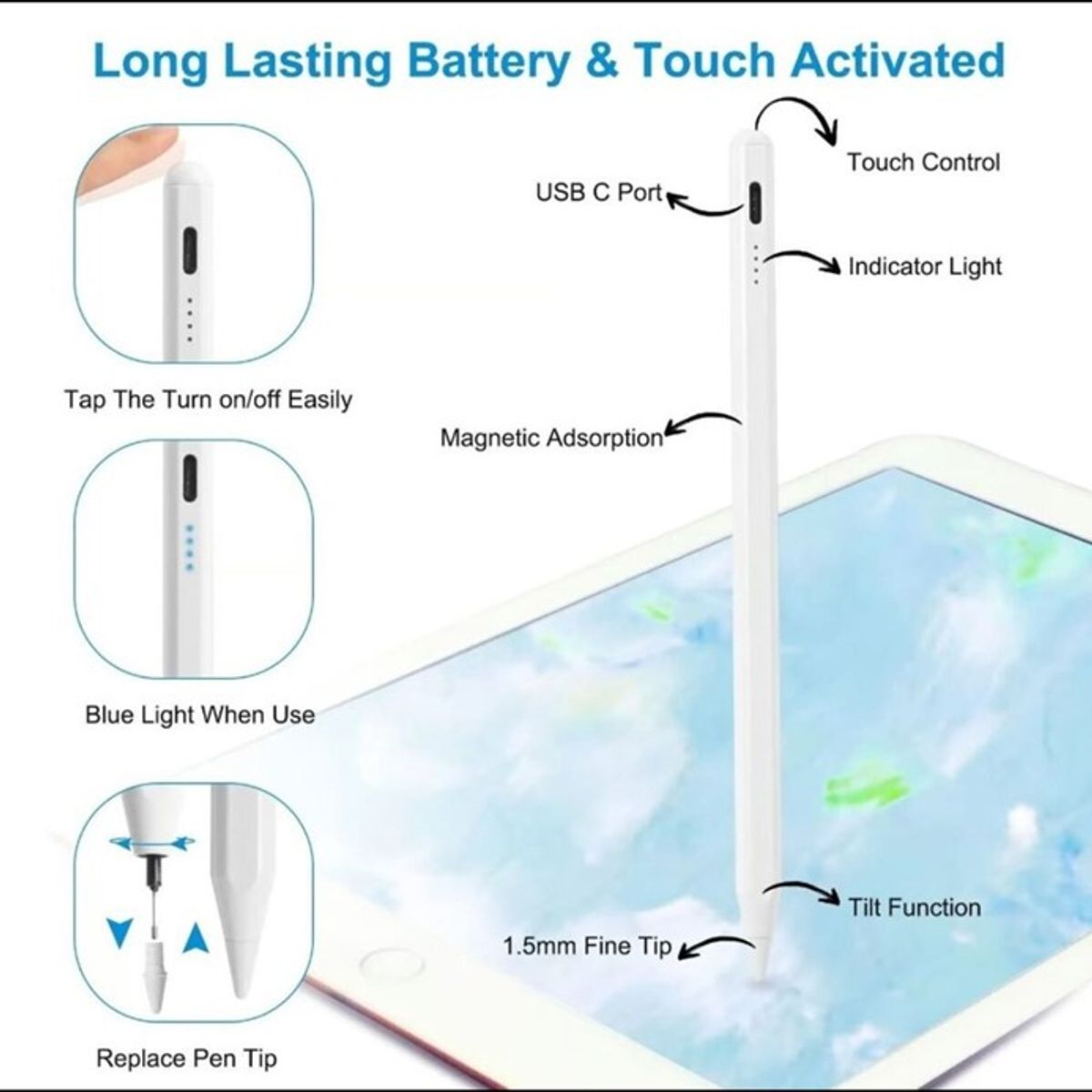STYLUS - Lapiz para ipad - Android STYLUS PEN BLANCO