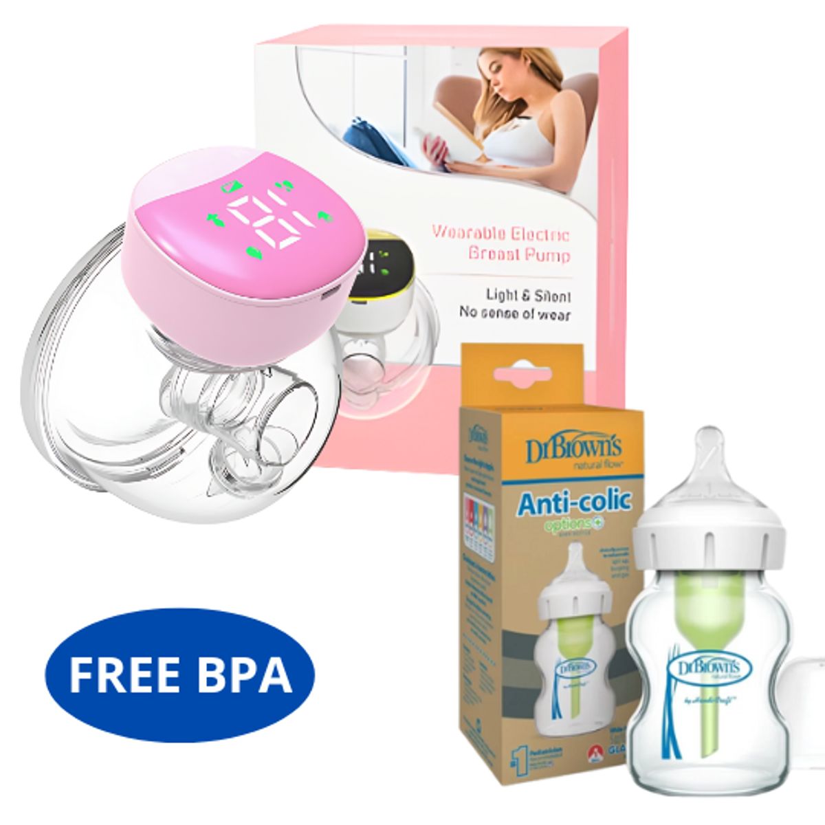 GENERICO - Extractor de Leche Portatil Manos Libres Rosa + Biberon Anti Colicos 5oz