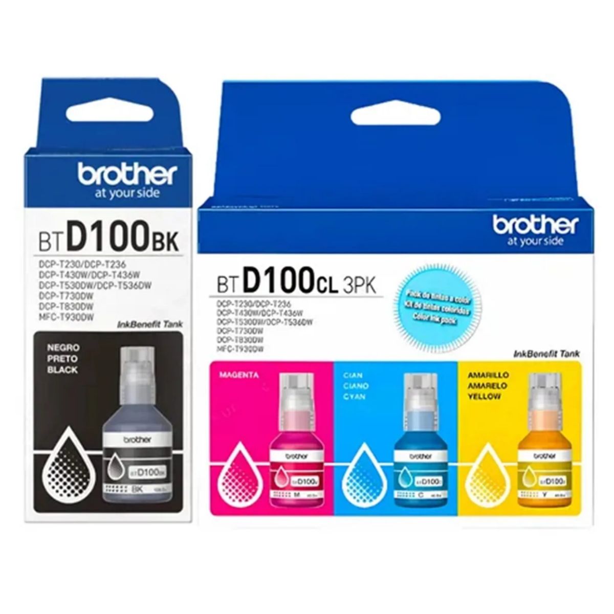 BROTHER - KIT TINTA BROTHER BTD100BK BTD100CL NEGRO CIAN MAGENTA AMARILLO