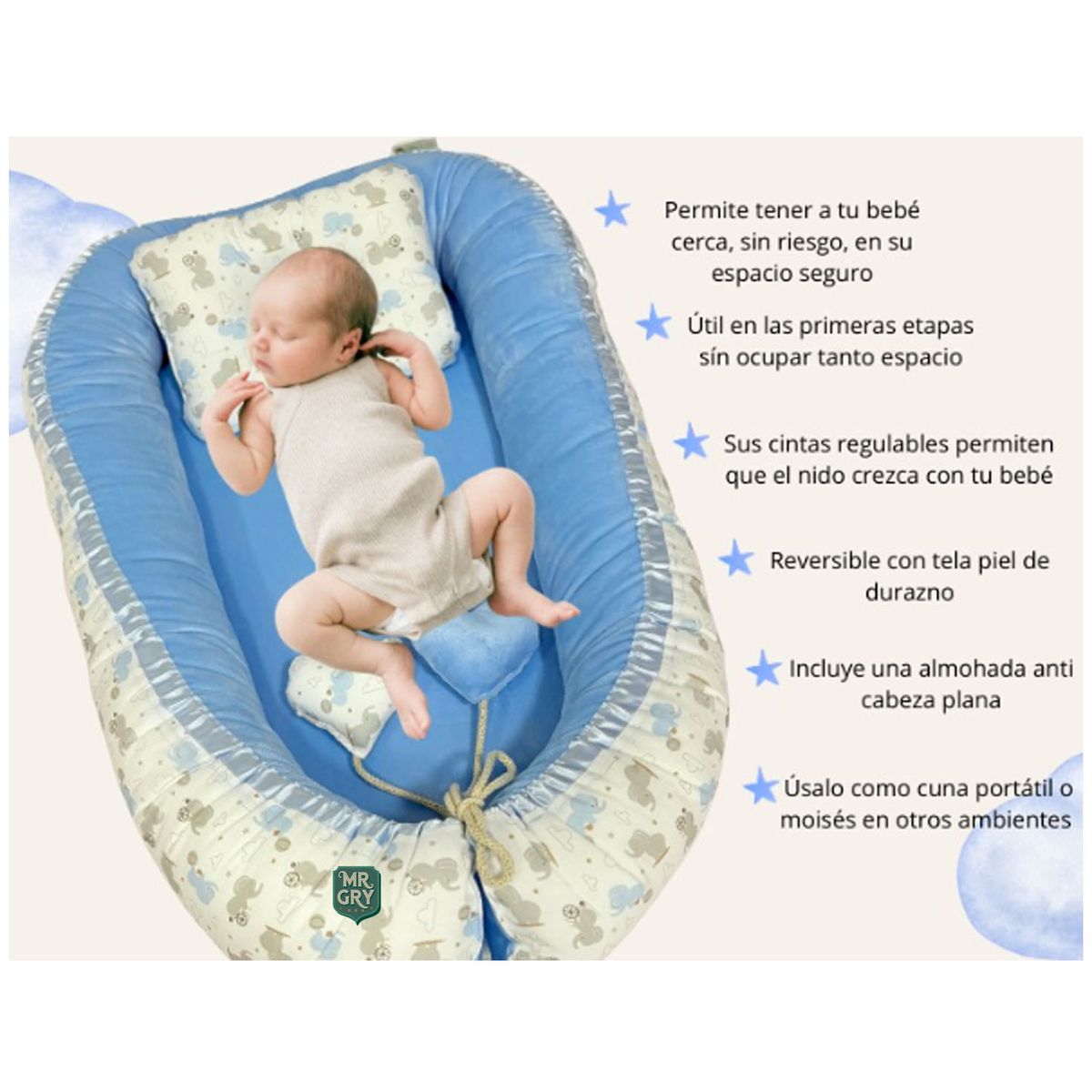 GENERICO - Nido Colecho para Bebe Azul +Pelotas Texturizadas 6 Pz