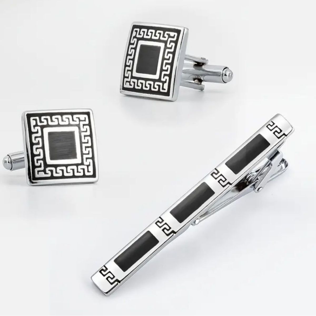 GENERICO - GEMELOS CON PISA CORBATA COLOR PLATA Y NEGRO