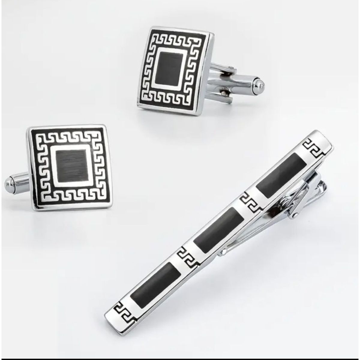 GENERICO - GEMELOS CON PISA CORBATA COLOR PLATA Y NEGRO