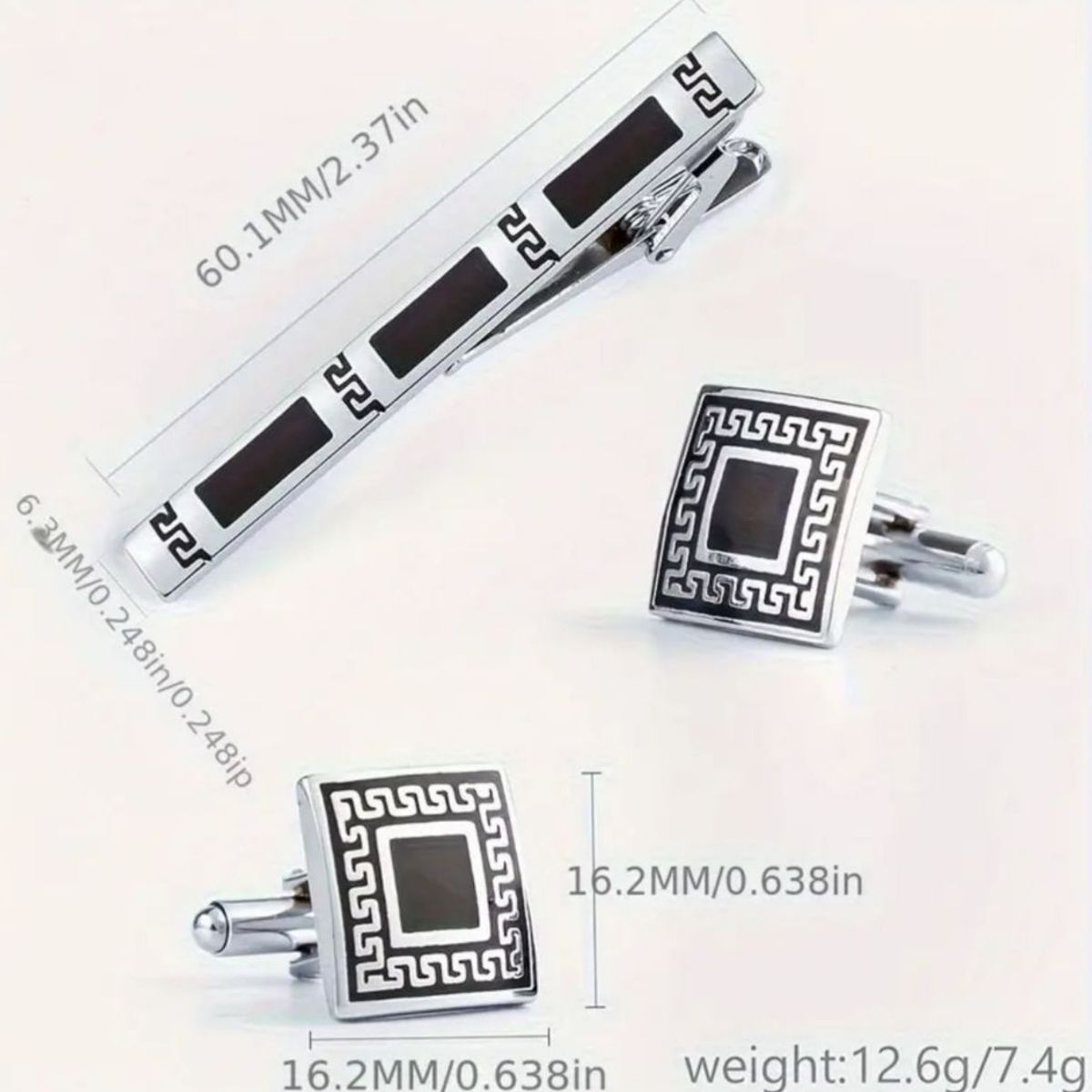 GENERICO - GEMELOS CON PISA CORBATA COLOR PLATA Y NEGRO