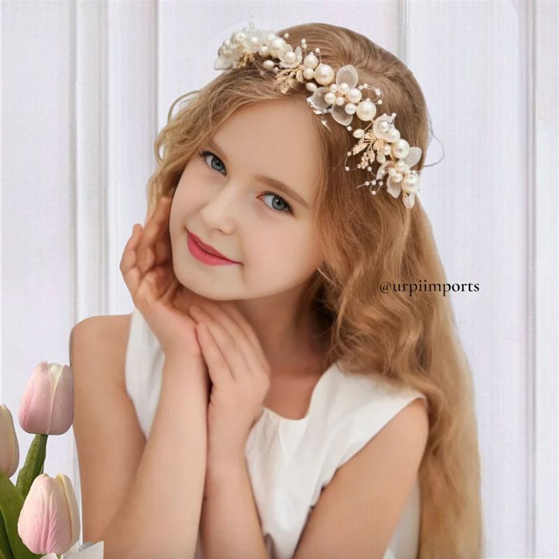 GENERICO - CORONA TIARA  DE NIÑA - IDEAL PARA BAUTIZO ,PRIMERA COMUNIÓN O SESIÓN DE FOTOS