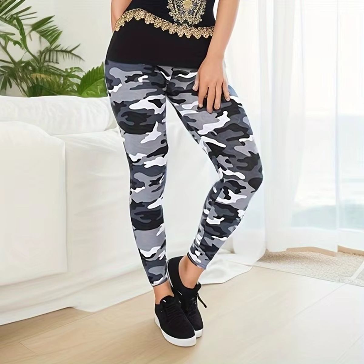 GENERICO - Leggings con estampado de camuflaje para mujer ajustados de alta elasticidad
