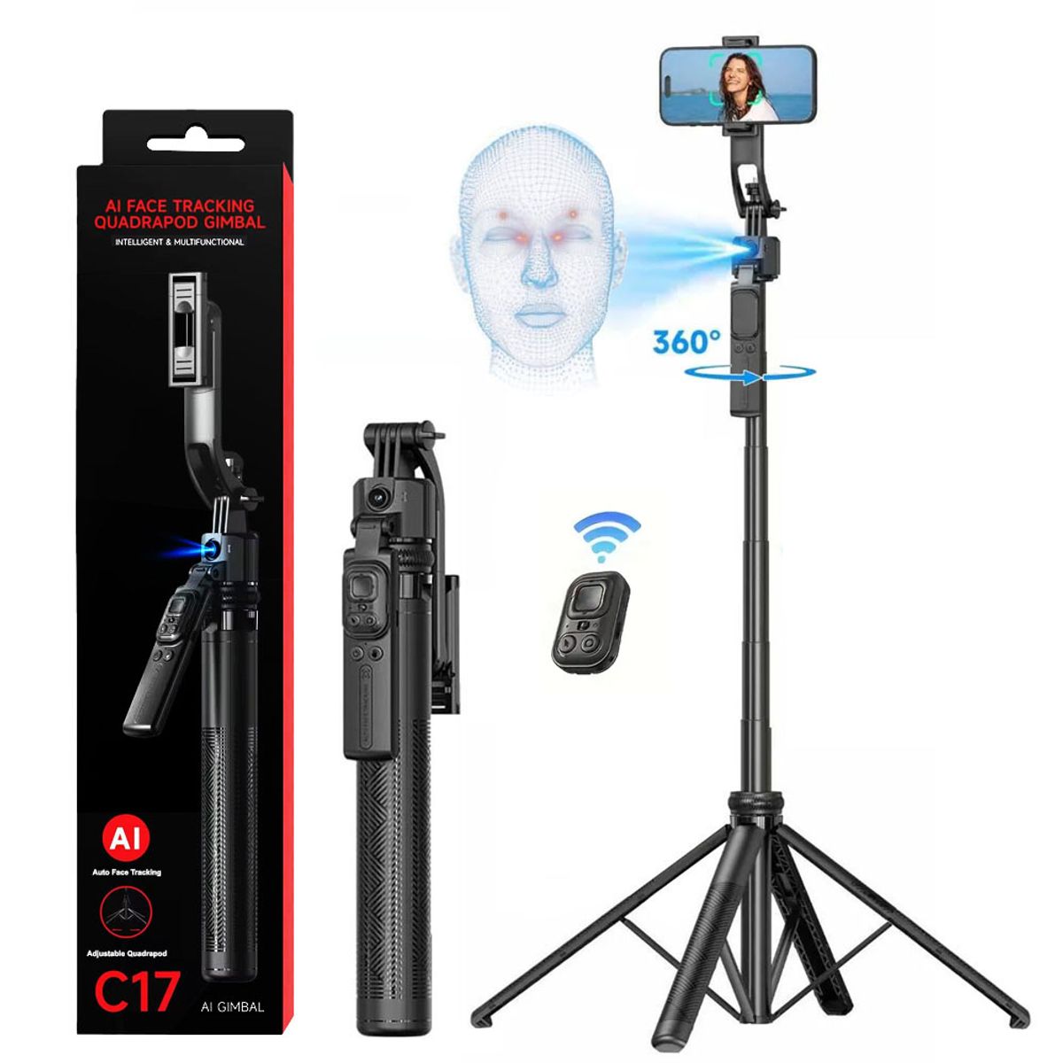 NANOTRON TECHNOLOGIES - Gimbal de cardán 3 en 1 C17 con seguimiento facial inteligente - IA