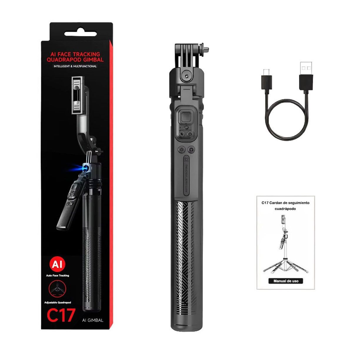 NANOTRON TECHNOLOGIES - Gimbal de cardán 3 en 1 C17 con seguimiento facial inteligente - IA