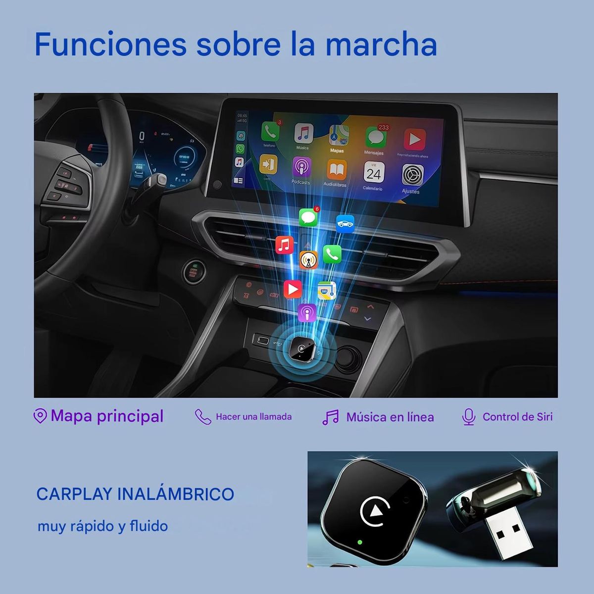 GENERICO - Adaptador a CarPlay y Android Auto inalámbrico